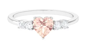 Heart Shape Morganite Solitaire Promise Ring with Diamond