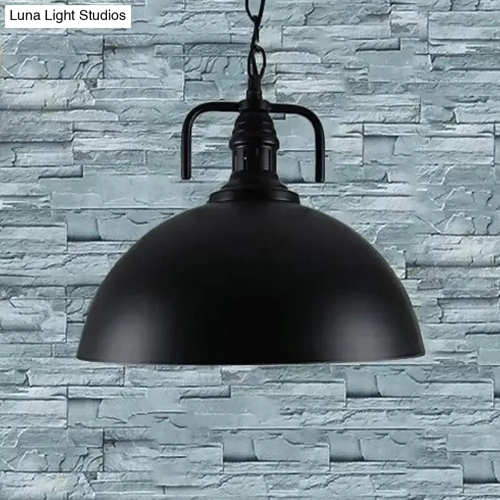 Hemisphere Porch Hanging Light - Rural Metallic Suspension Pendant with Black Finish & 1 Bulb