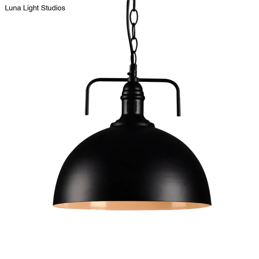 Hemisphere Porch Hanging Light - Rural Metallic Suspension Pendant with Black Finish & 1 Bulb