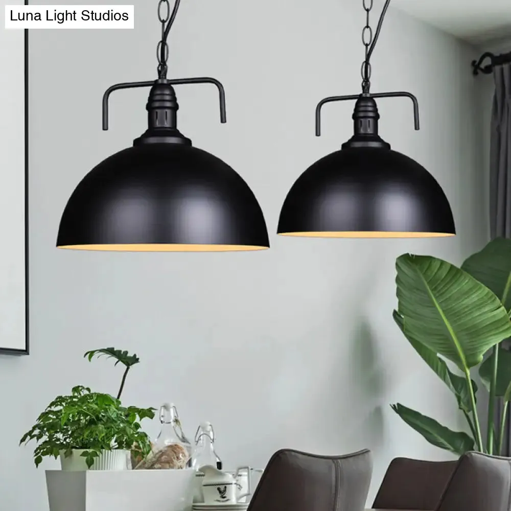 Hemisphere Porch Hanging Light - Rural Metallic Suspension Pendant with Black Finish & 1 Bulb