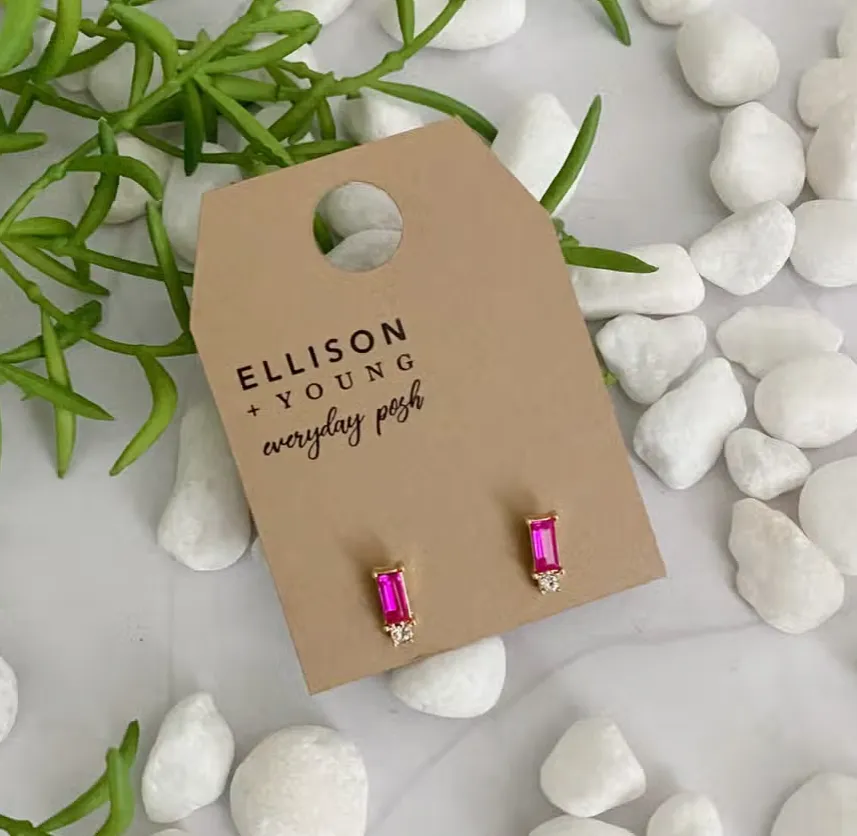 Hot Pink Baguette Earrings