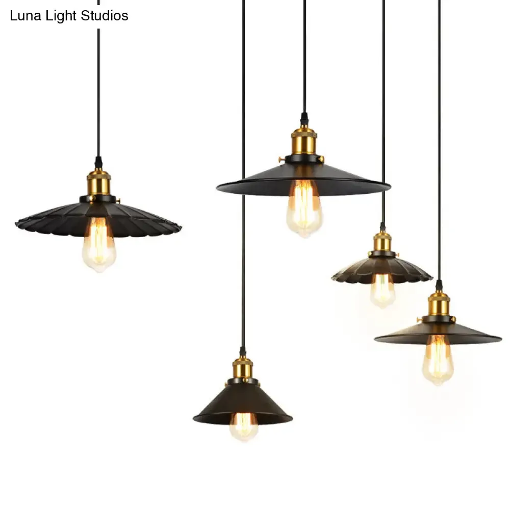 Industrial Black Iron Pendant Light with Conical Shade – Single-Bulb Suspension for Restaurants