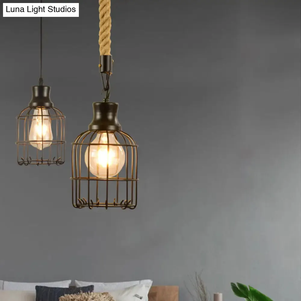 Industrial Black Metal Bird Cage Pendant Lamp - 1-Light Ceiling Light for Table