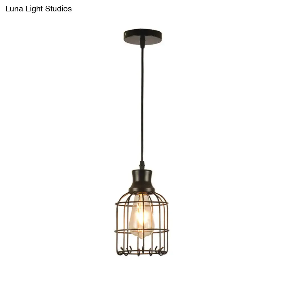 Industrial Black Metal Bird Cage Pendant Lamp - 1-Light Ceiling Light for Table