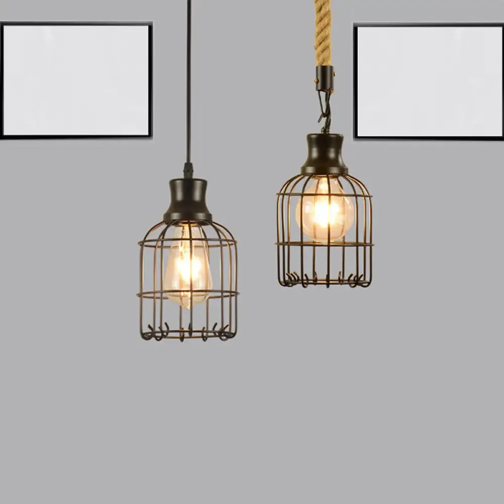 Industrial Black Metal Bird Cage Pendant Lamp - 1-Light Ceiling Light for Table