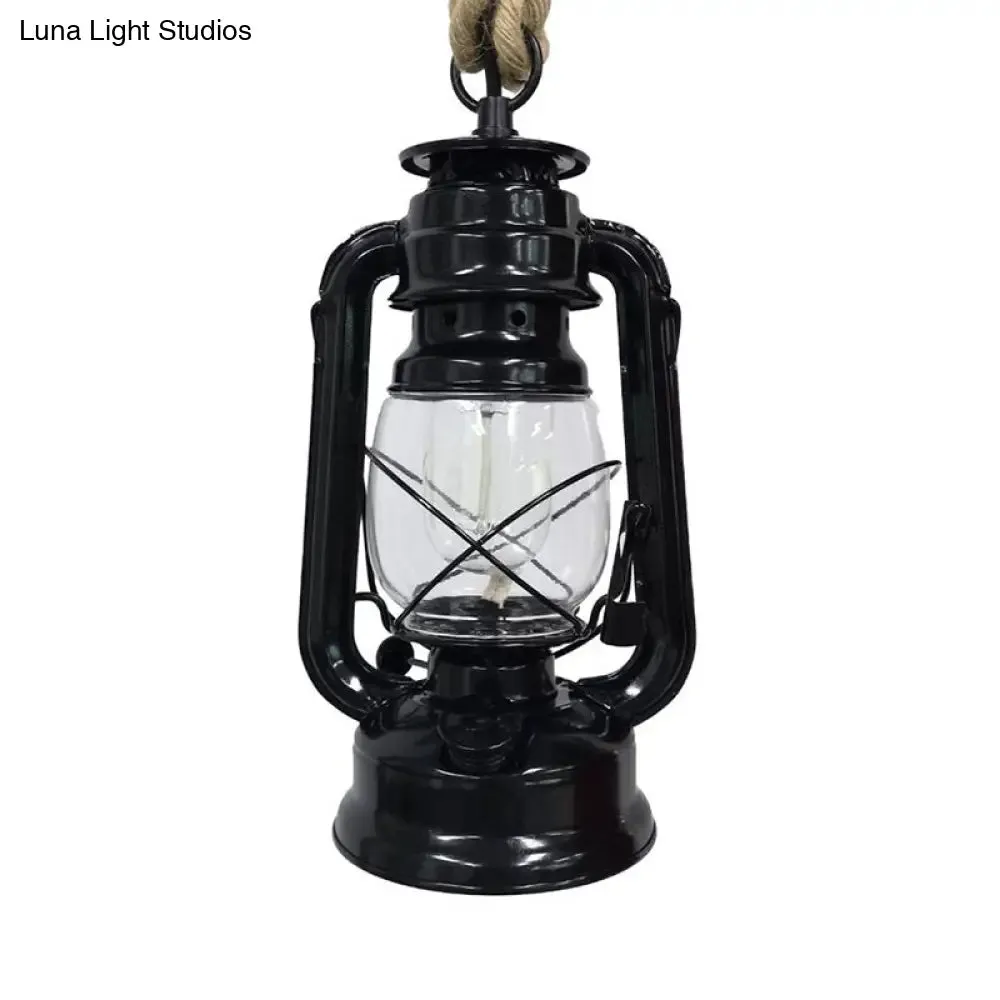 Industrial Clear Glass Pendant Ceiling Light for Coffee Shop - Black/Bronze/Antique Brass Finish