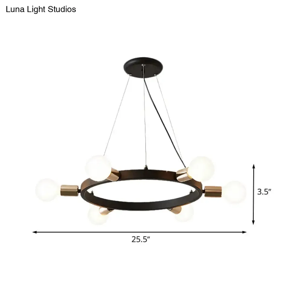 Industrial Loft Black Metal Pendant Lamp - Circle Ceiling Lighting Fixture for Living Room