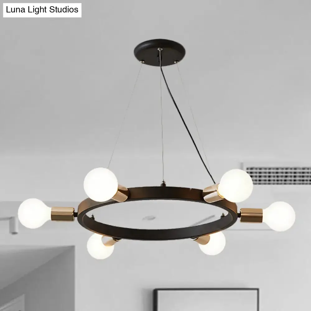 Industrial Loft Black Metal Pendant Lamp - Circle Ceiling Lighting Fixture for Living Room