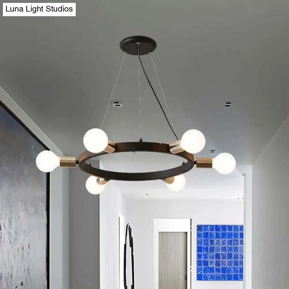 Industrial Loft Black Metal Pendant Lamp - Circle Ceiling Lighting Fixture for Living Room