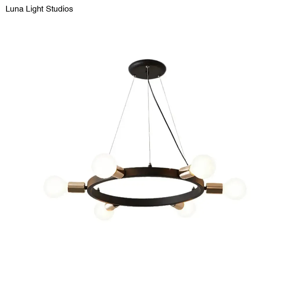 Industrial Loft Black Metal Pendant Lamp - Circle Ceiling Lighting Fixture for Living Room