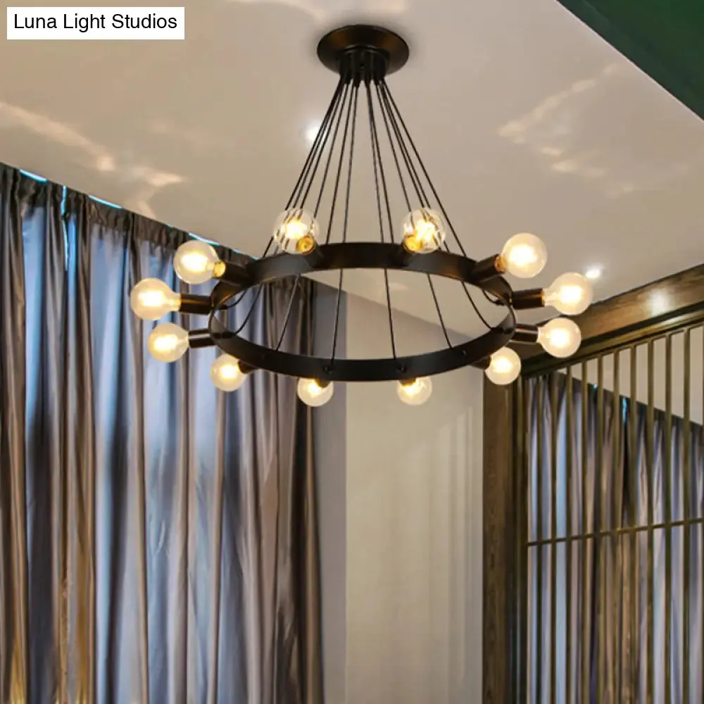 Industrial Loft Black Metal Pendant Lamp - Circle Ceiling Lighting Fixture for Living Room