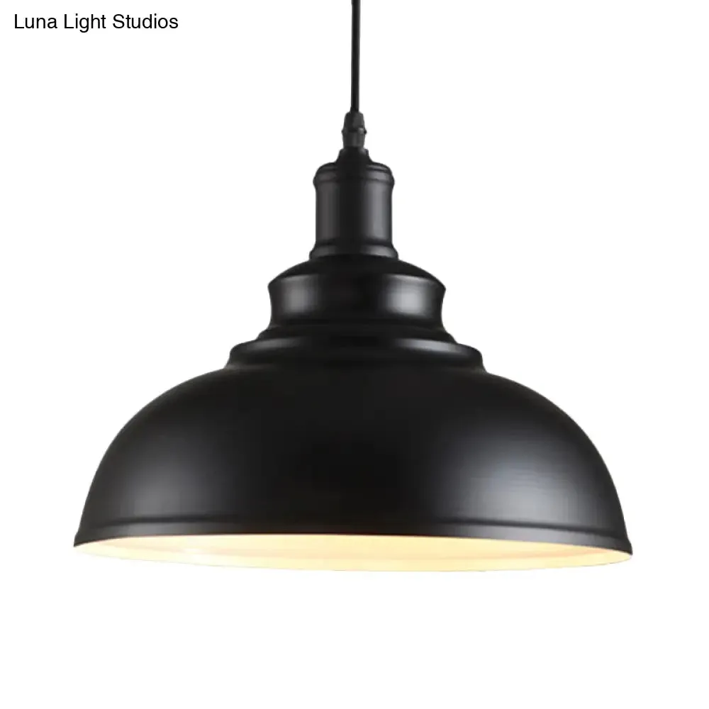 Industrial Style Black Metal Bowl Suspension Light with 1-Bulb - Ideal for Dining Room