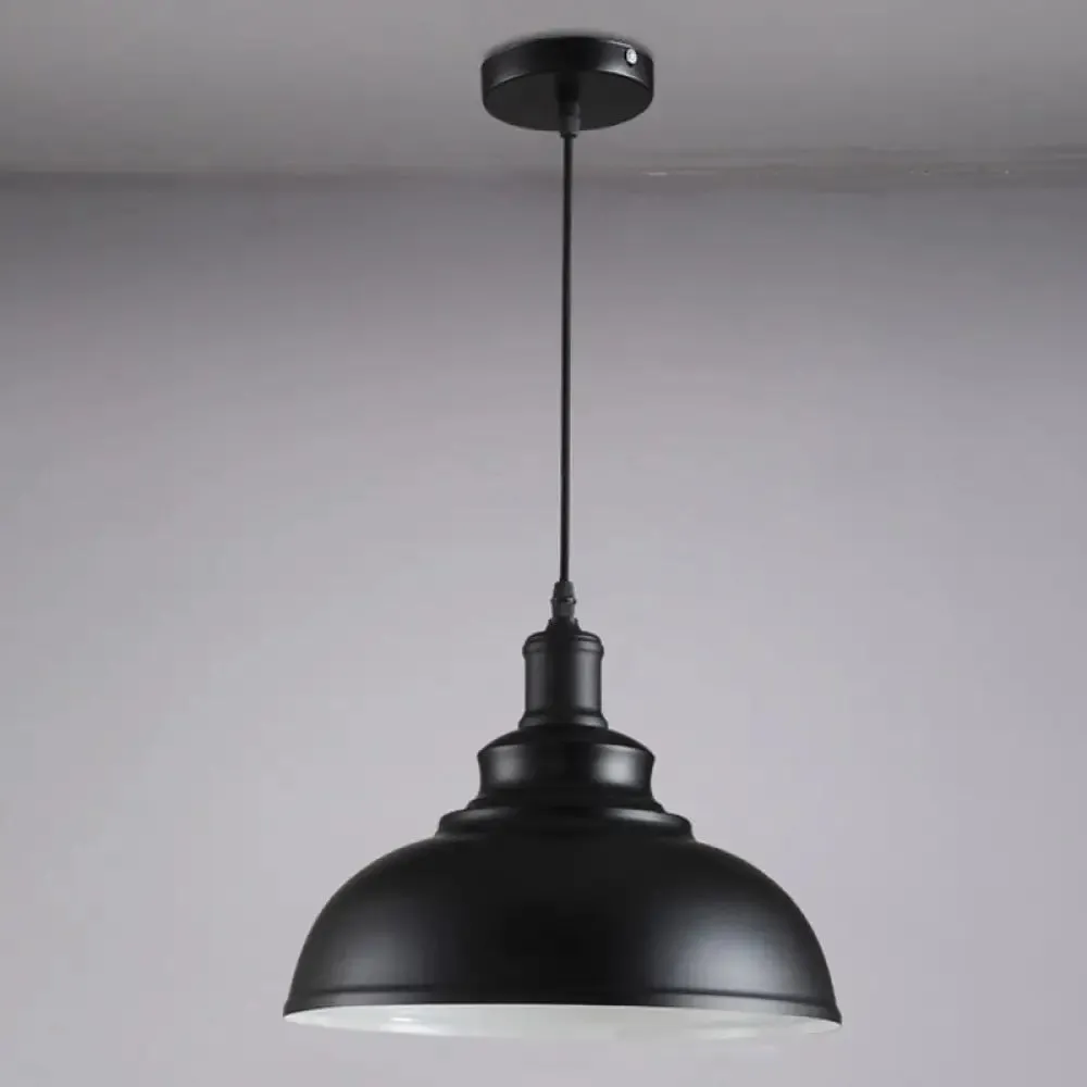 Industrial Style Black Metal Bowl Suspension Light with 1-Bulb - Ideal for Dining Room