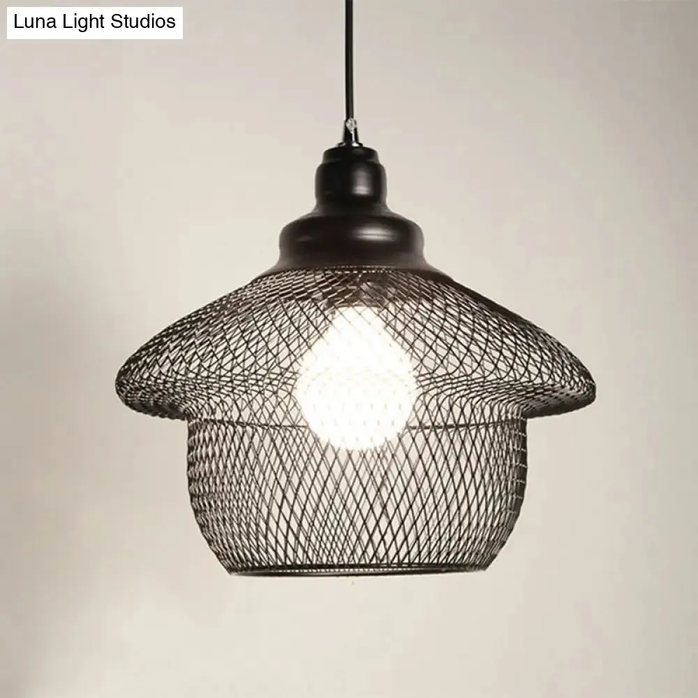 Industrial Style Wire Mesh Metal Pendant Light - Matte Black/Copper