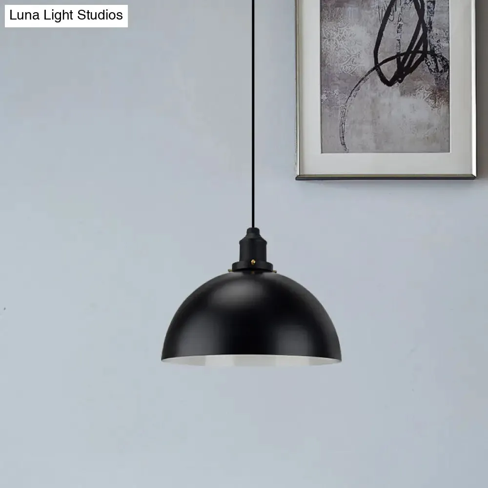 Iron Pendant Lighting: Industrial Dome Shade, Black Finish