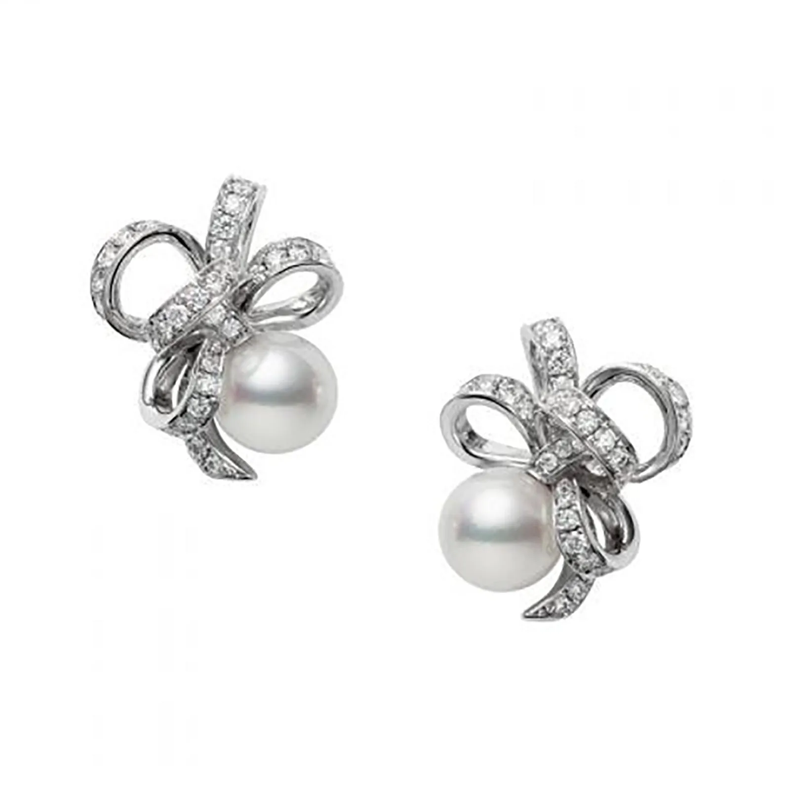 Jeux de Rubans Akoya Cultured Pearl and Diamond Earrings