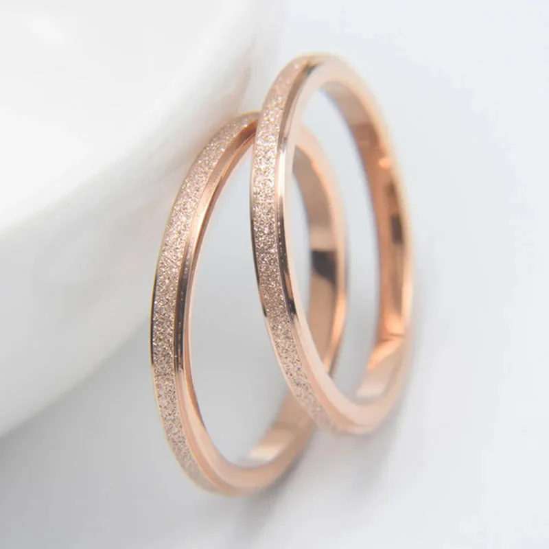 KNOCK High quality Fashion Simple Scrub Stainless Steel Women 's Rings 2 mm Width Rose Gold Color Finger  Gift For Girl Jewelry