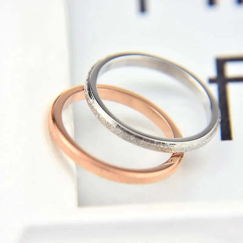 KNOCK High quality Fashion Simple Scrub Stainless Steel Women 's Rings 2 mm Width Rose Gold Color Finger  Gift For Girl Jewelry