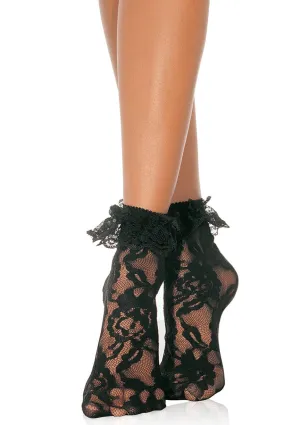 Lace Anklet Socks in Black Lace with Ruffle