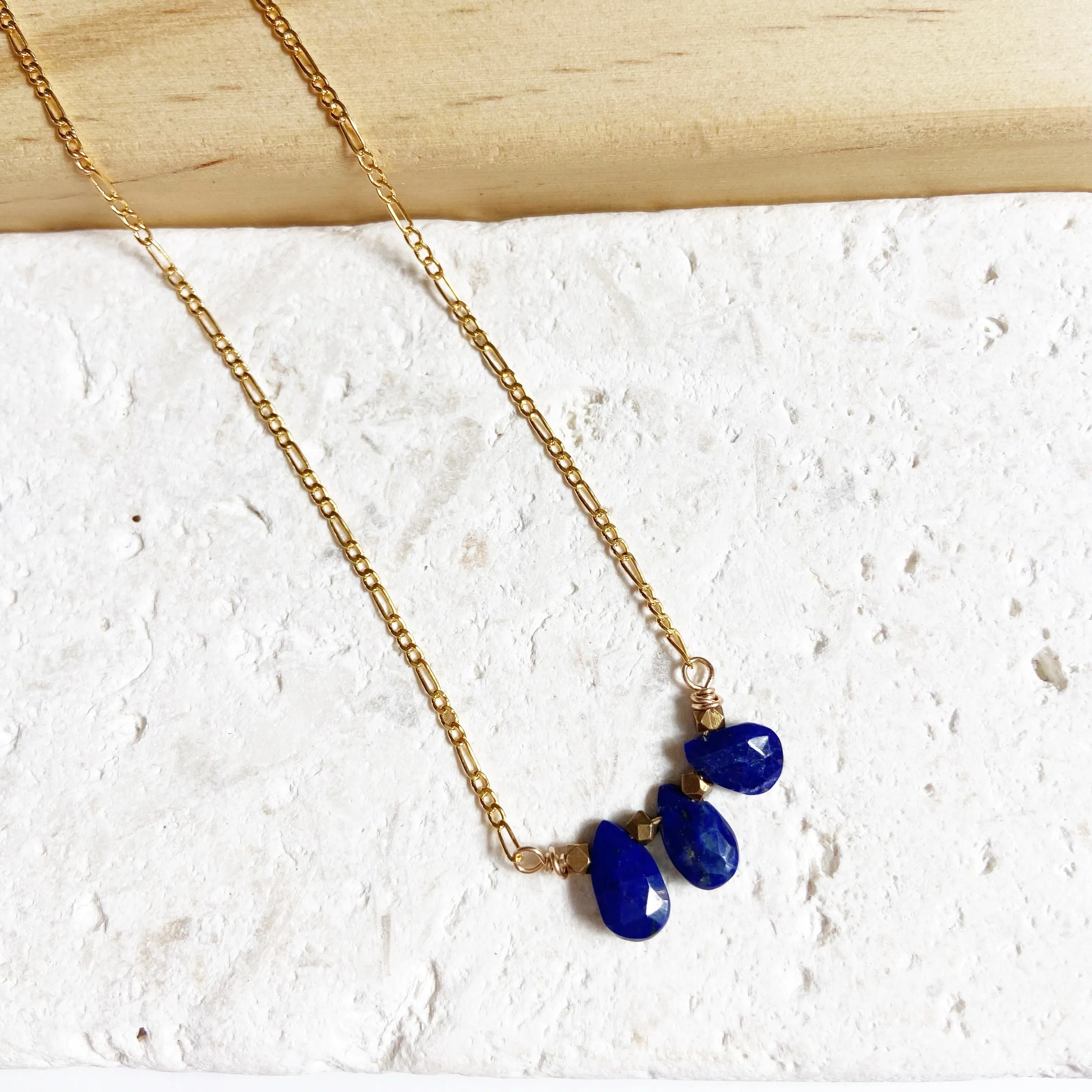 Lapis Trio Teardrop Necklace in Gold (19 inches)