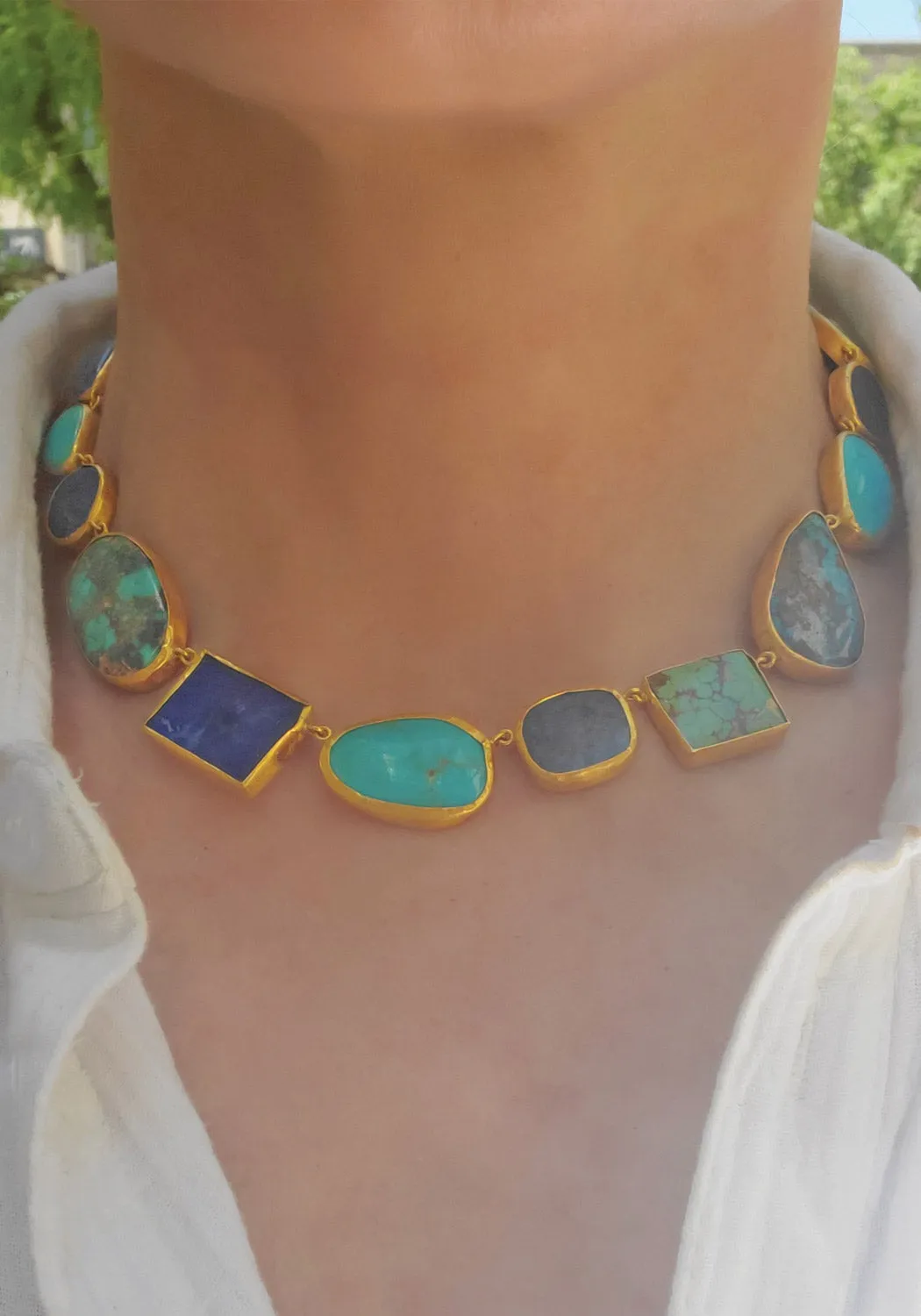 Lika Behar 24KYG Ocean Lapis and Turquoise Necklace