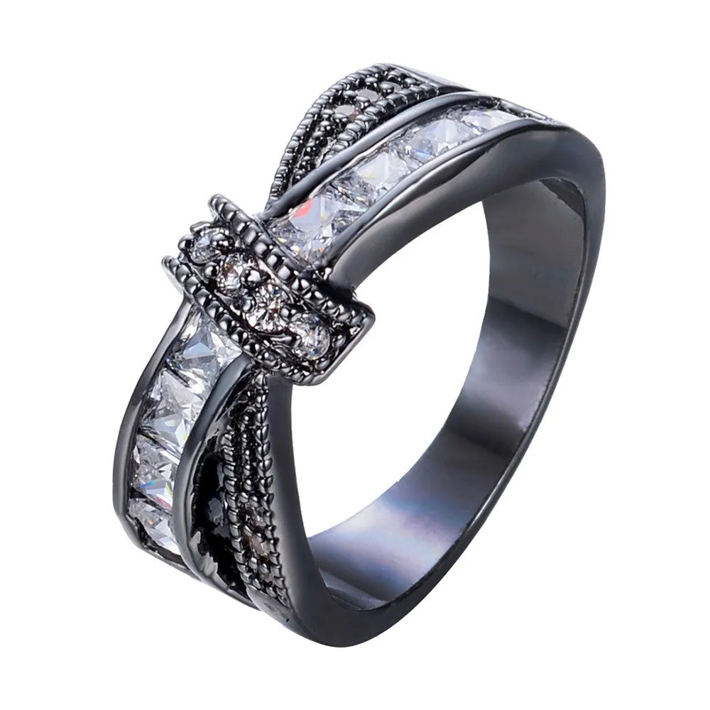 Luxury White Cross Ring Fashion White & Black Gold Filled Jewelry Vintage Wedding Rings For Women Birthday Stone Gifts