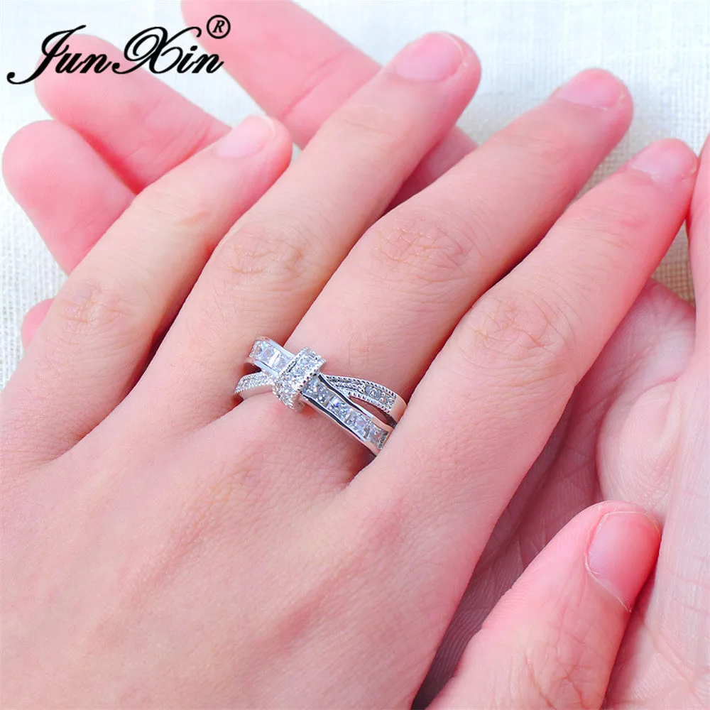 Luxury White Cross Ring Fashion White & Black Gold Filled Jewelry Vintage Wedding Rings For Women Birthday Stone Gifts