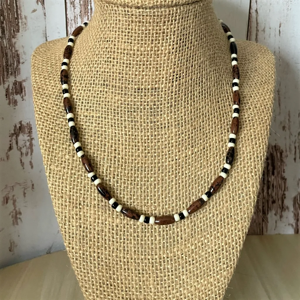 Mahogany Obsidian Mens Beaded Necklace