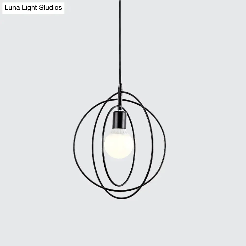 Metal Hanging Lamp: Round/Star Loft Style Ceiling Pendant Light in Black