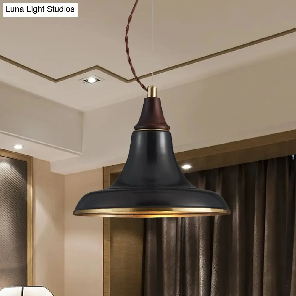 Metallic Farmhouse Suspension Pendant Lamp - Black Finish with Flare for Restaurant Lighting