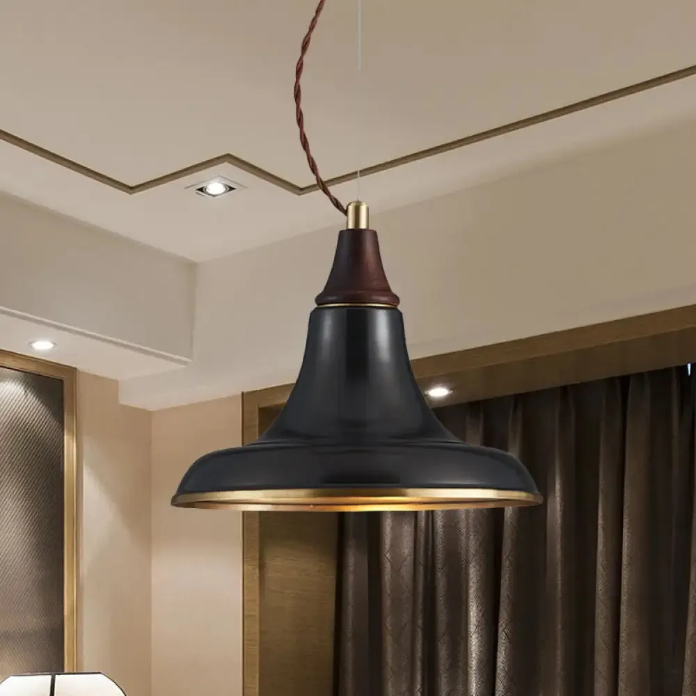 Metallic Farmhouse Suspension Pendant Lamp - Black Finish with Flare for Restaurant Lighting