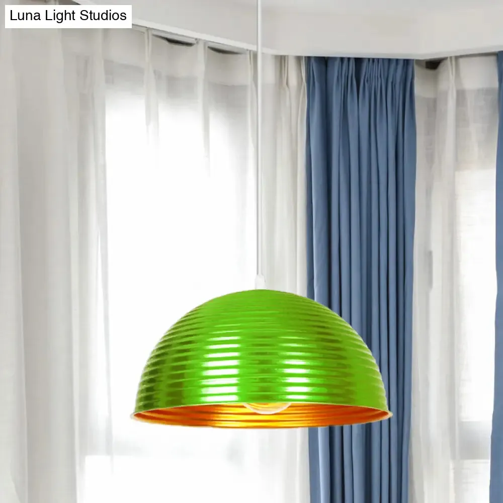 Metallic Ribbed Dome Pendant Light - Yellow/Green for Restaurants