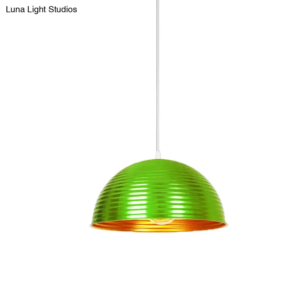 Metallic Ribbed Dome Pendant Light - Yellow/Green for Restaurants