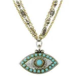 Michal Golan Turquoise, Gold and Silver Evil Eye Pendant Necklace