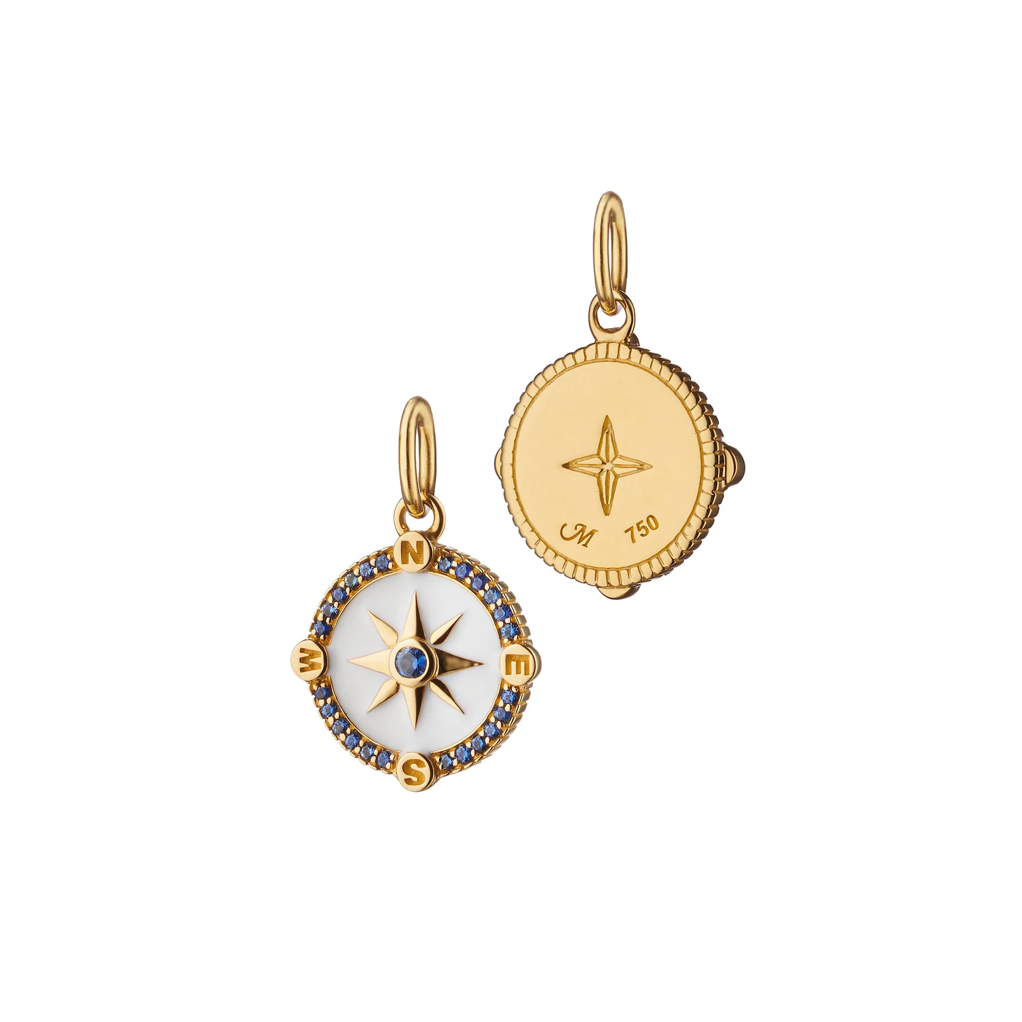 Mini "Adventure" Compass Charm with White Enamel