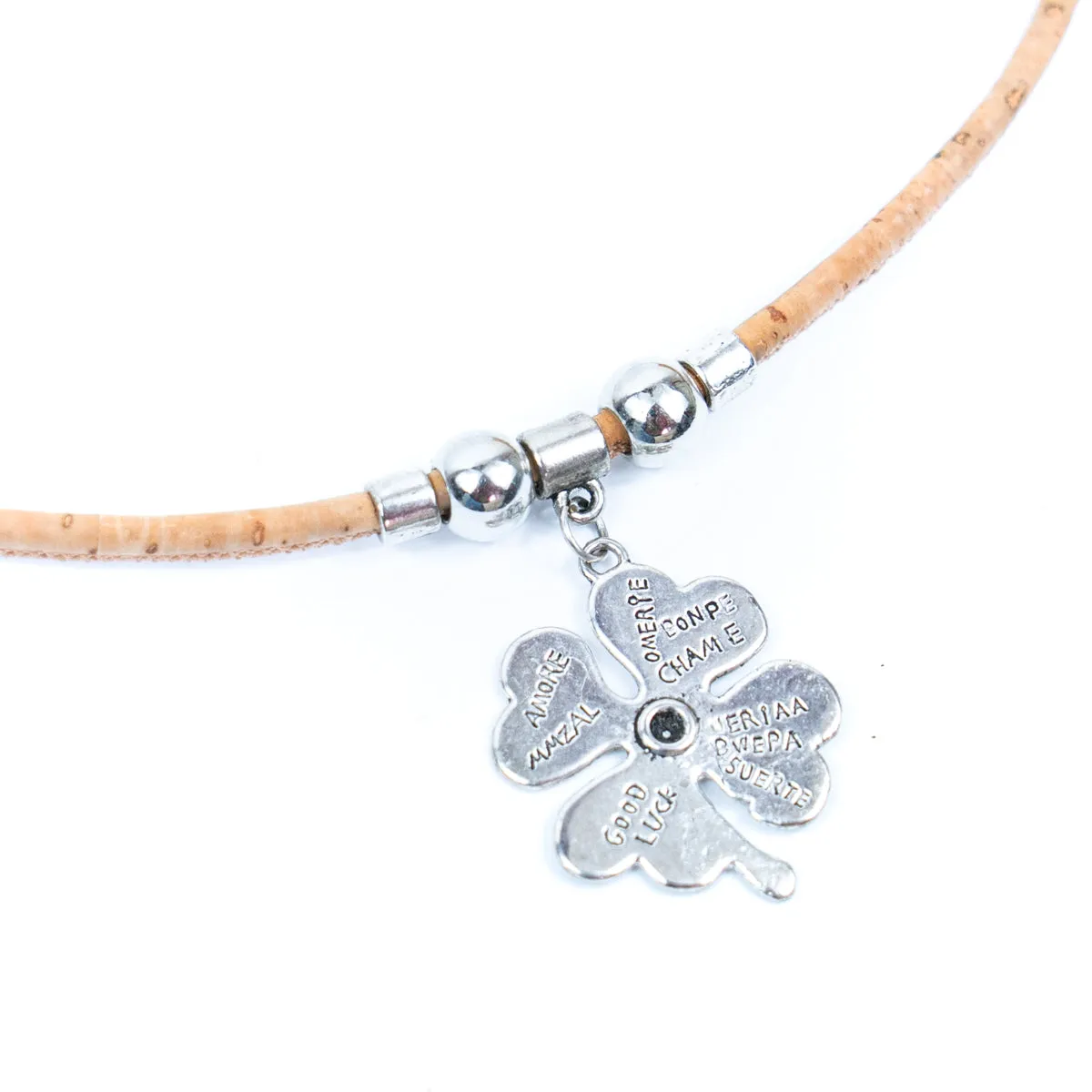 Natural cork cord and Four Leaf Clover pendant handmade women's fashion necklace NE-1072-5