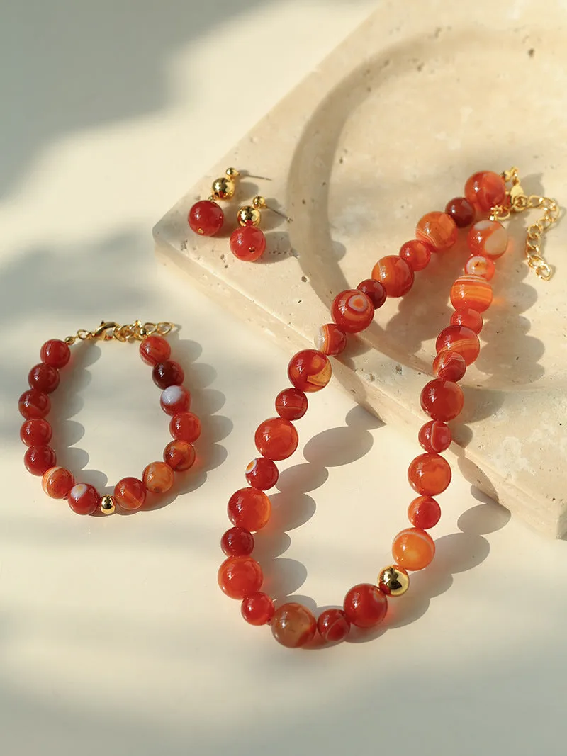 Natural Red  Agate Beaded Necklace