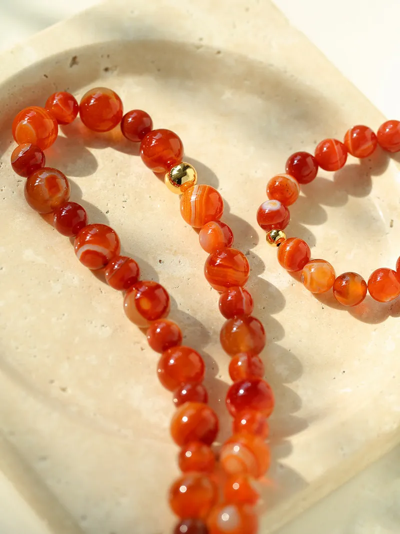 Natural Red  Agate Beaded Necklace