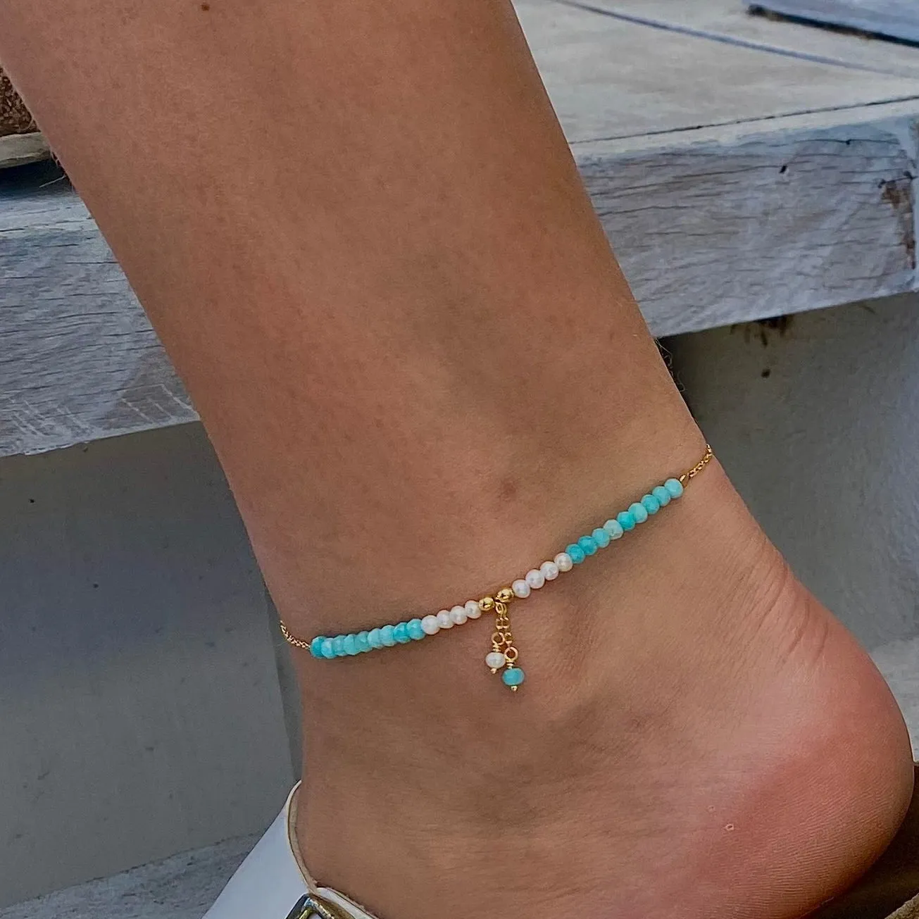 Ocean Spell Light Blue Apatite Anklet Gold