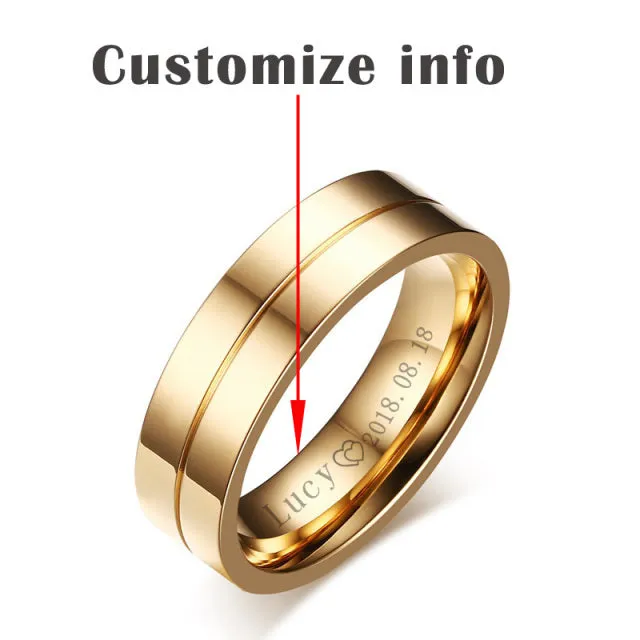 Personalised Trendy Wedding Bands Rings for Women Men Love Gift Gold Colour Stainless Steel Couple Jewellery