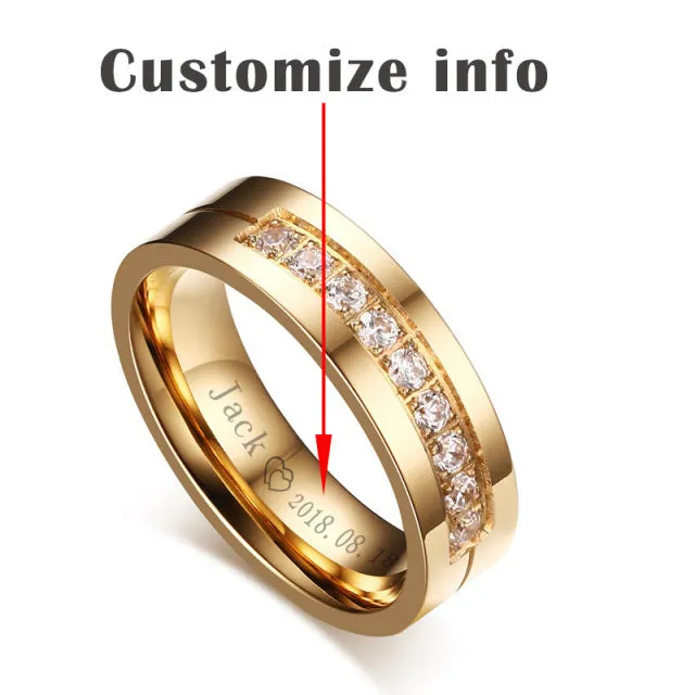 Personalised Trendy Wedding Bands Rings for Women Men Love Gift Gold Colour Stainless Steel Couple Jewellery