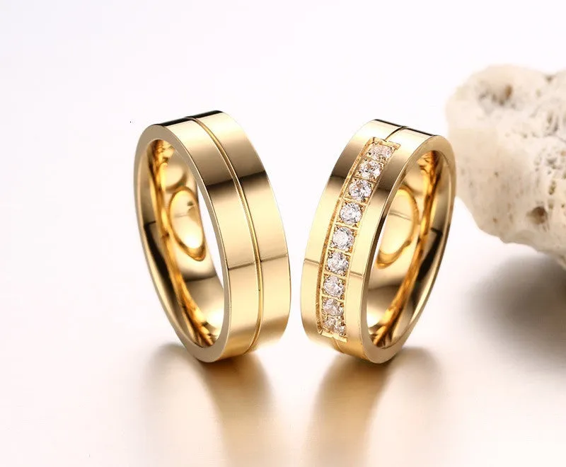 Personalised Trendy Wedding Bands Rings for Women Men Love Gift Gold Colour Stainless Steel Couple Jewellery