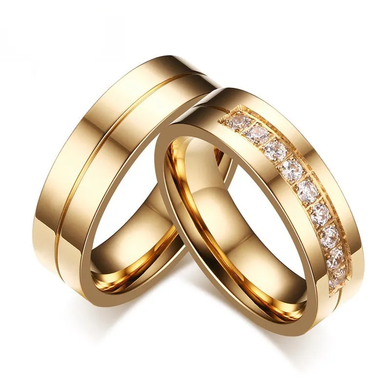 Personalised Trendy Wedding Bands Rings for Women Men Love Gift Gold Colour Stainless Steel Couple Jewellery