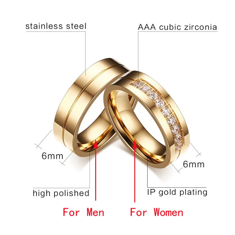 Personalised Trendy Wedding Bands Rings for Women Men Love Gift Gold Colour Stainless Steel Couple Jewellery