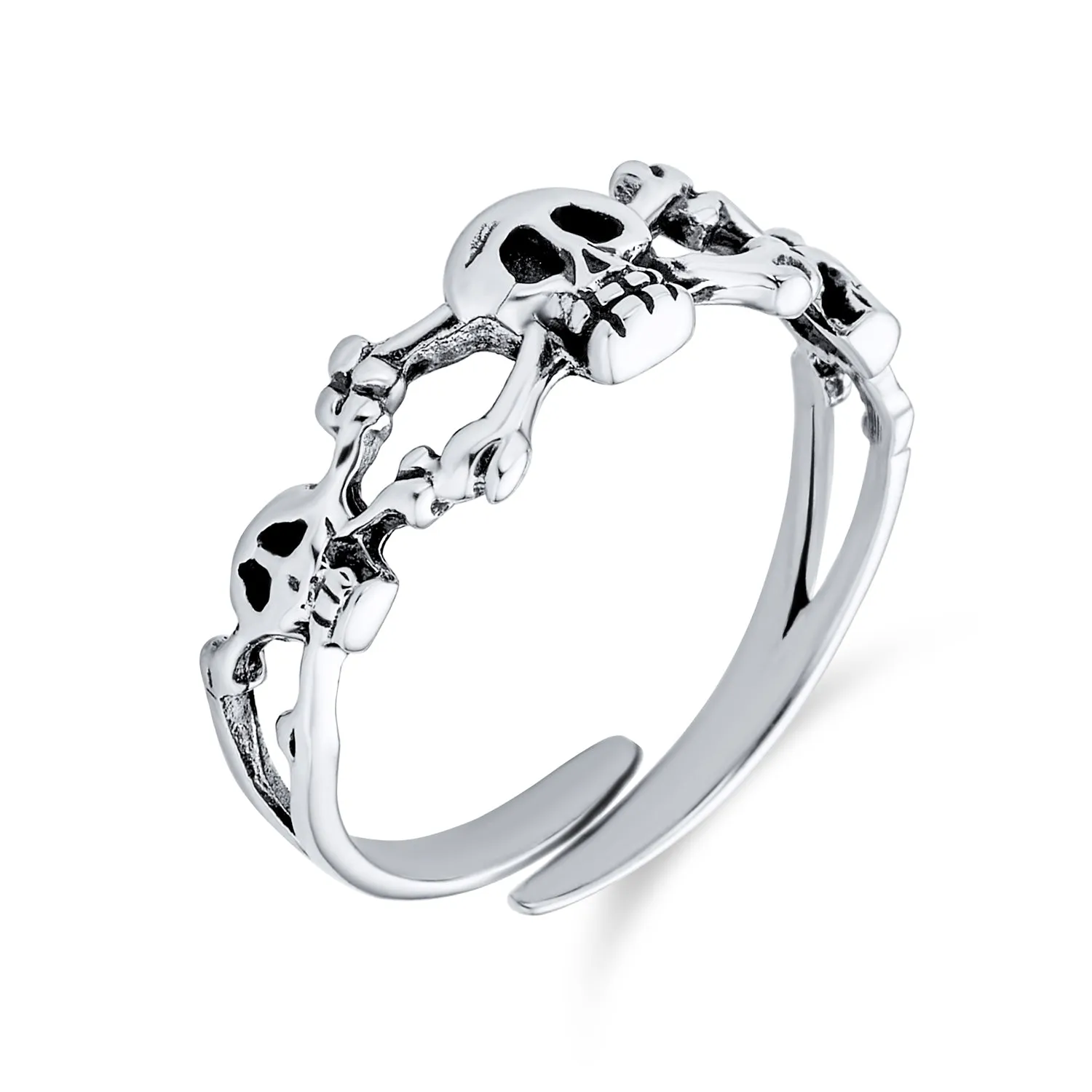 Petite Punk Rocker Skull Midi Toe Ring Oxidized Silver Sterling