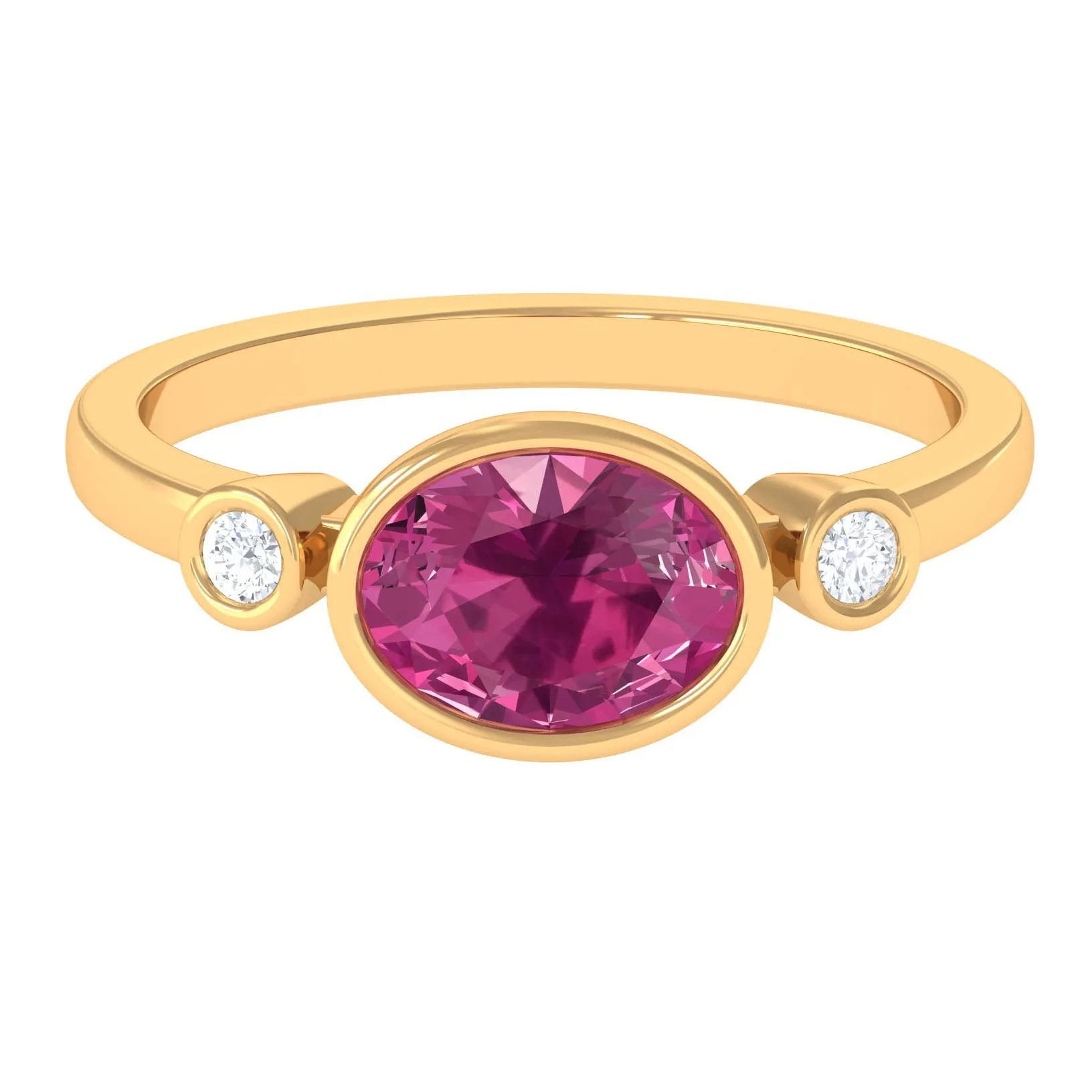 Pink Tourmaline Solitaire East West Ring with Diamond