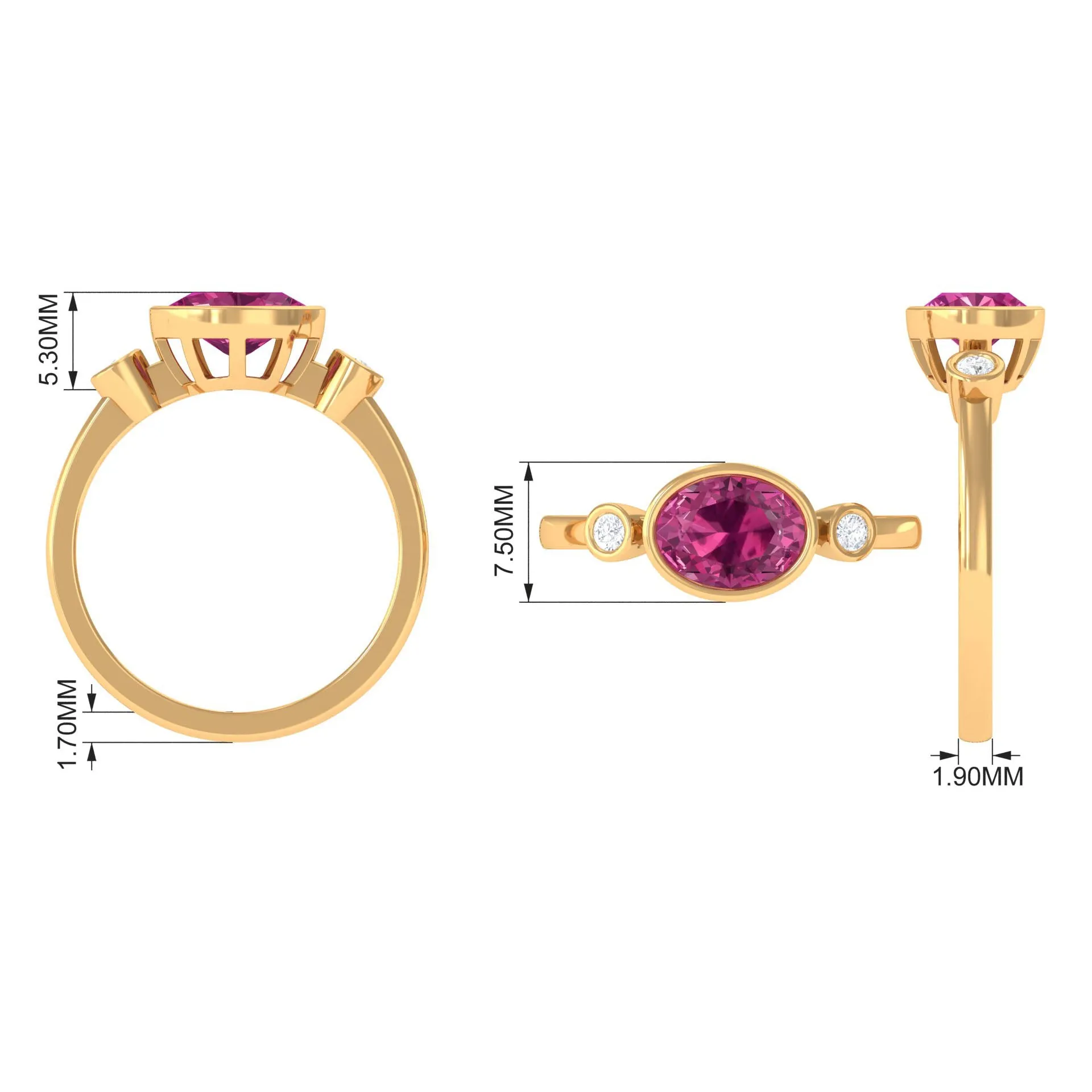 Pink Tourmaline Solitaire East West Ring with Diamond