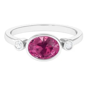 Pink Tourmaline Solitaire East West Ring with Diamond