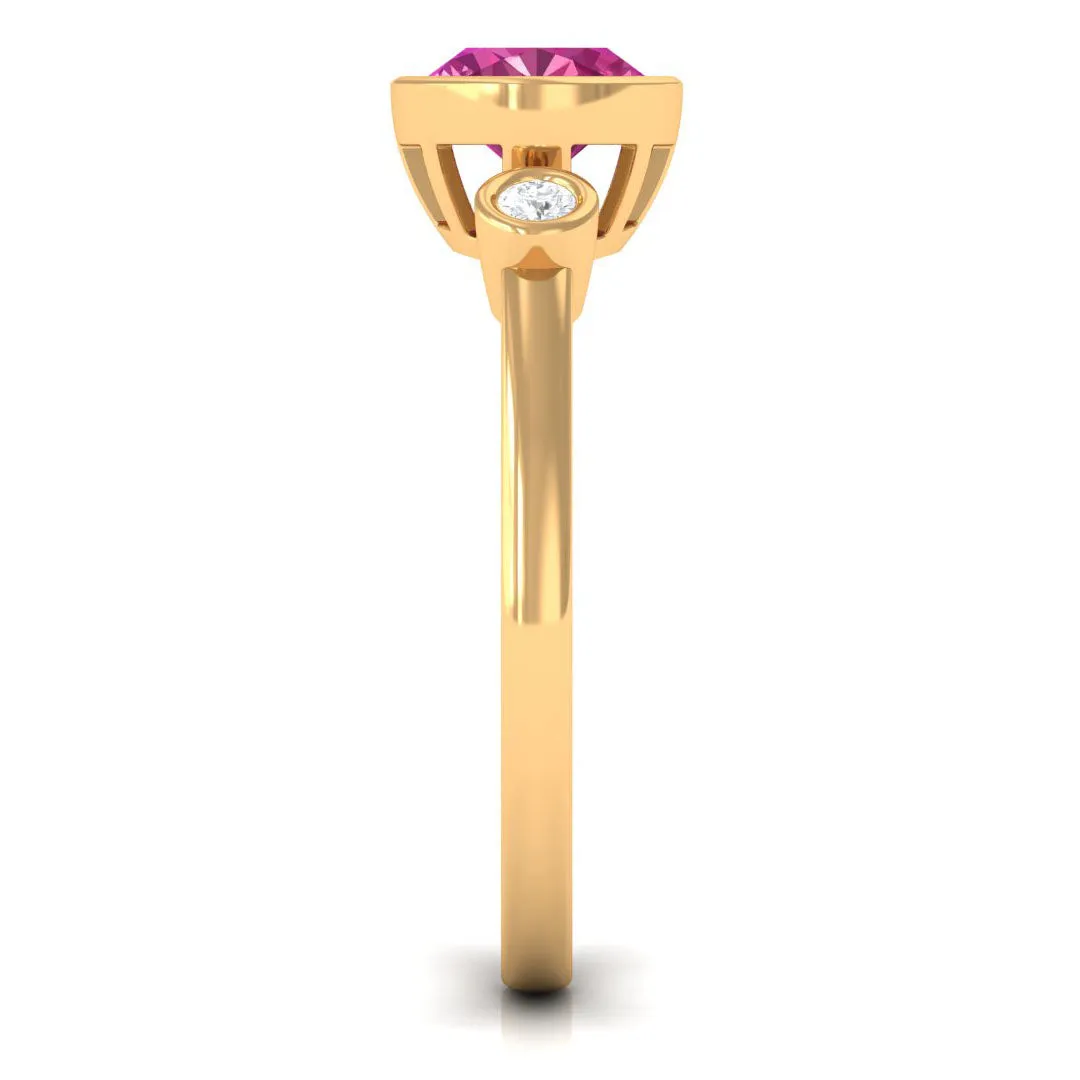 Pink Tourmaline Solitaire East West Ring with Diamond