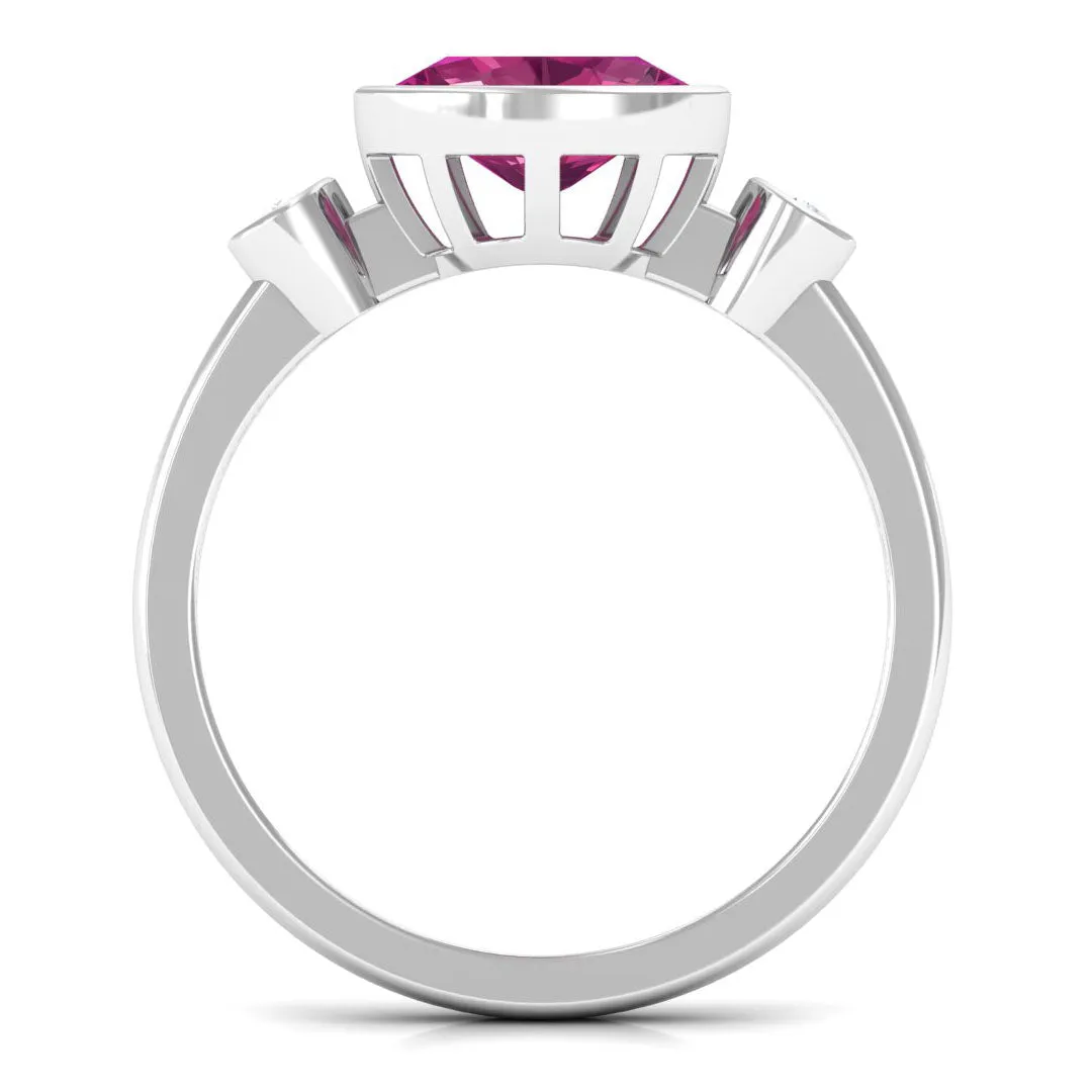 Pink Tourmaline Solitaire East West Ring with Diamond